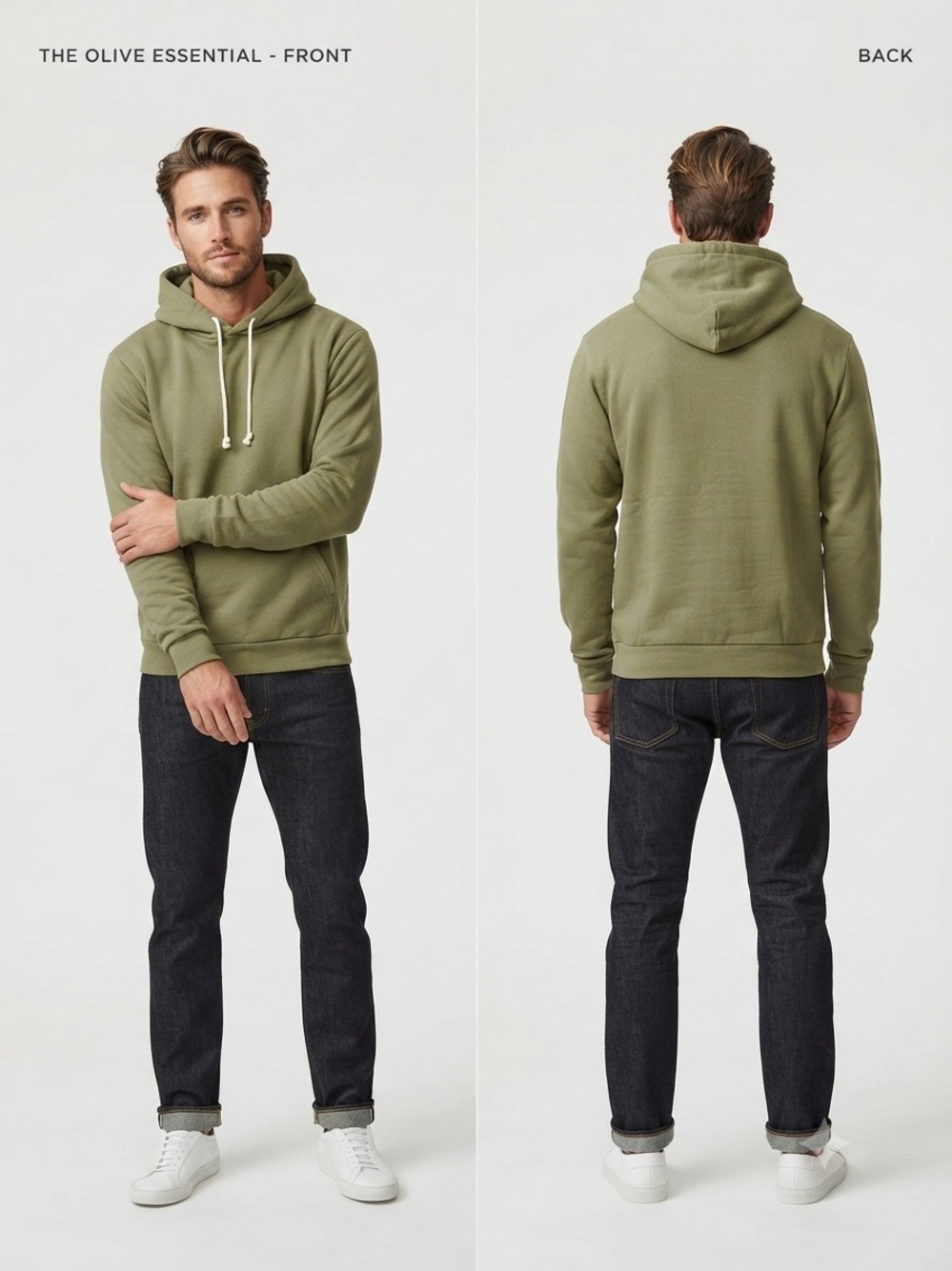Current/Elliot Unisex  Olive Green Pullover Hoodie Casual Fleece Sweatshirt Long